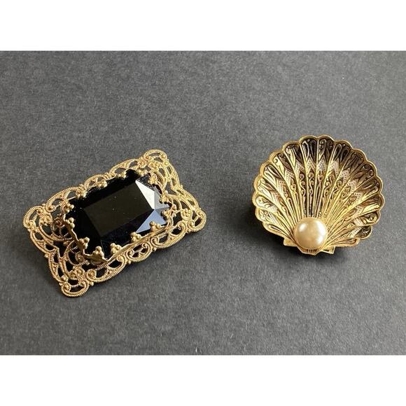 Bundle of Estate Brooches Gold Tone Monet West Germany Stones Filigree Vintage - Picture 11 of 16